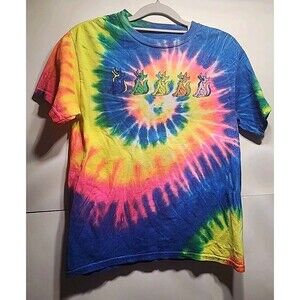Dyenomite Youth M Tie-Dye T-Shirt Spiral Rainbow Howling Wolf Graphic USA Made